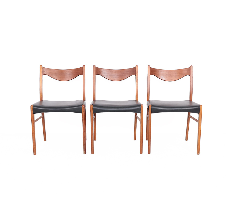 ArneIversensstoelen16 Set van 3 teak en leren stoelen van Anne Wahl Iversen Vintage stoel, 3 stoelen, Deense design, teak stoelen, vintage stoelen, Anne Wahl Iversen, Glyngøre model GS 61, Glyngøre Stolefabrik, Jaren 60.