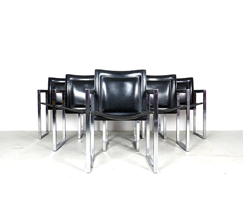 Omtrek voor mij te rechtvaardigen Set van 6 chroom en leren eettafel stoelen Arrben Italy, 1970's