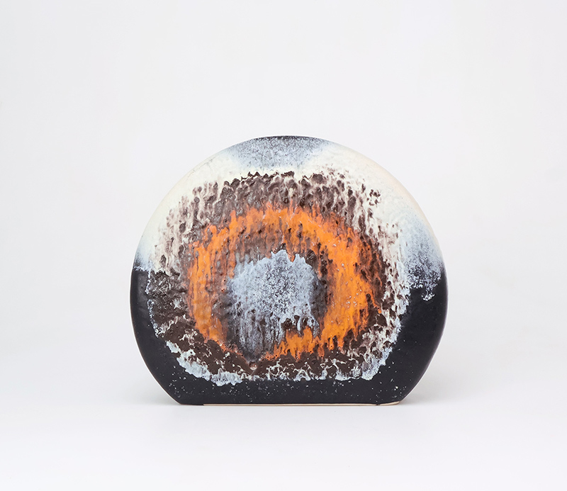 breidenpolar1 Vintage D&uuml;mler en Breiden grote Polar vaas 20-25Vintage D&uuml;mler en Breiden, D&uuml;mler en Breiden vaas, D&uuml;mler en Breiden Polar, D&uuml;mler en Breiden 20-25, fat lava, oranje, bruin, grijs, zwart, jaren 60.