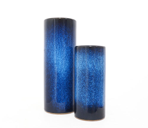 cilindersetblauw2 Set kobalt blauwe Fat Lava cilinder vaasjeskobalt blauwe, Fat Lava, cilinder vaasjes, vintage, west germany