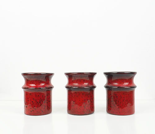 kaarshouderrood5 Aardewerk: Set van 3 vintage keramieken kaarsenhouders