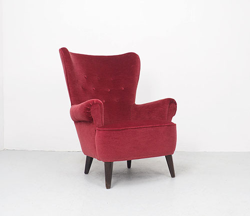 Vervreemden Doe mee Ronde Fluweel rode Artifort fauteuil, Theo Ruth 1950's