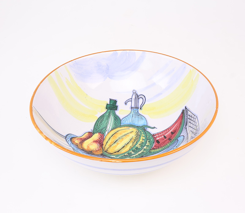 serveerschaalfruitenvis1 Vintage Italiaanse majolica serveerschaal met fruitdecor, jaren 50Italiaanse majolica, vintage serveerschaal, Italiaanse keramiek, jaren 50, fruitschaal, handbeschilderde schaal, kleurrijk fruitdecor, vintage keramiek